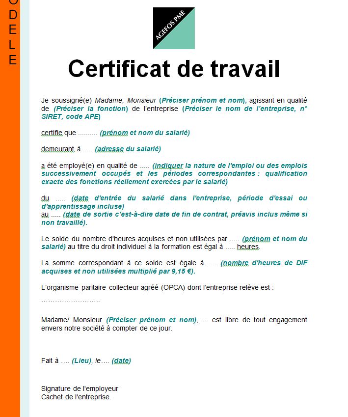 Exemple concret de certificat de travail en format word