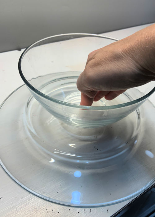 glue glass dishes together to make a temporary cake stand