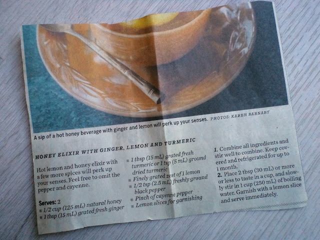 Edmonton Journal recipe for honey elixir with ginger, lemon and tumeric