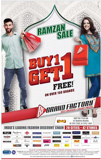 Ramzan festival sale at BrandFactory - Buy one Get one | June 2016 discount offer