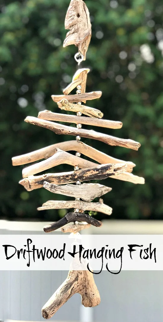 Driftwood Fish Wind chime from drift wood and silver beads