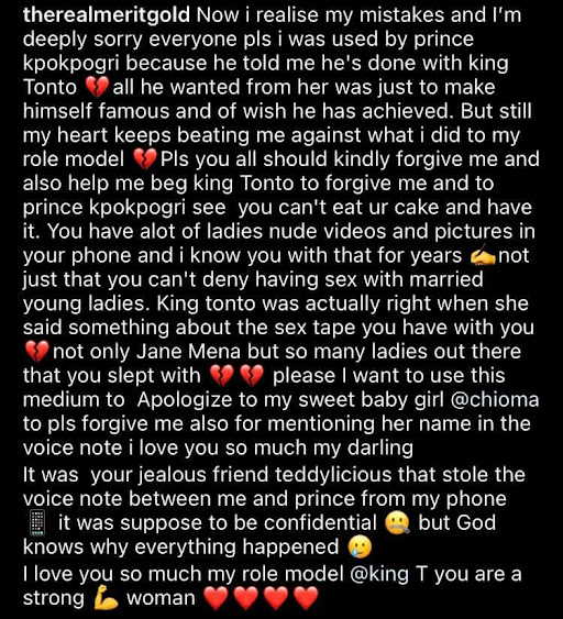 I was used by Prince Kpokpogri, Tonto Dikeh was right about the sex tape - Actress Merit Gold