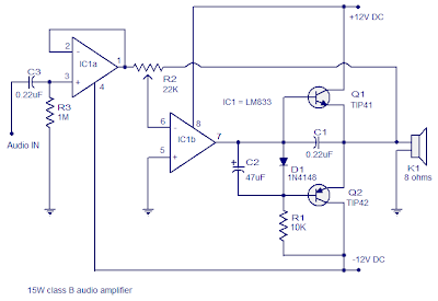 ELEX IDEA BLOG: 15W Audio Amplifier Circuit (Class B)