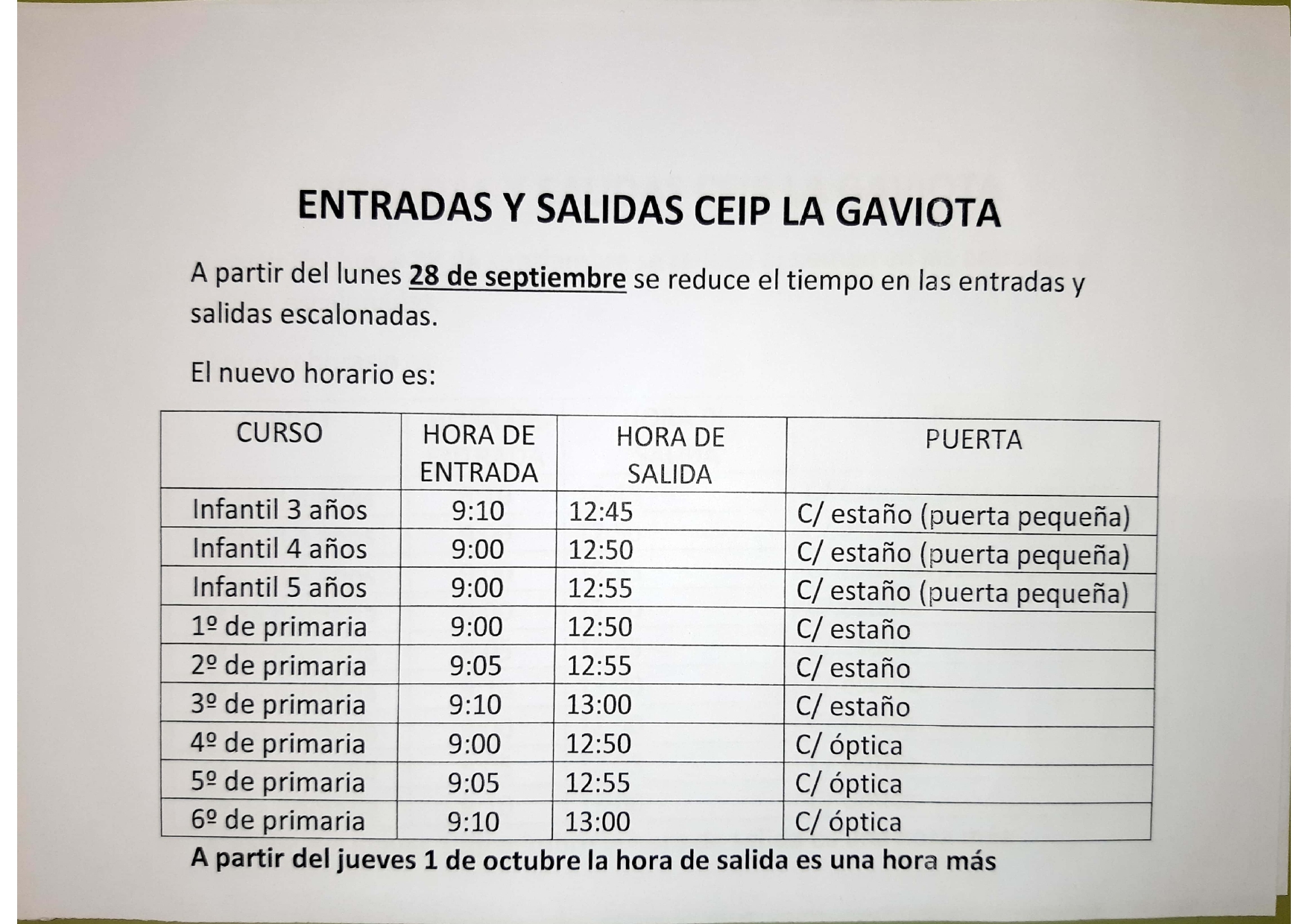 APRENDIENDO JUNTOS NUEVO HORARIO DE ENTRADAS Y SALIDAS