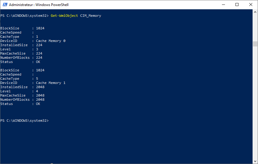 Informations sur le système avec Powershell (OS, hardware, CPU ...
