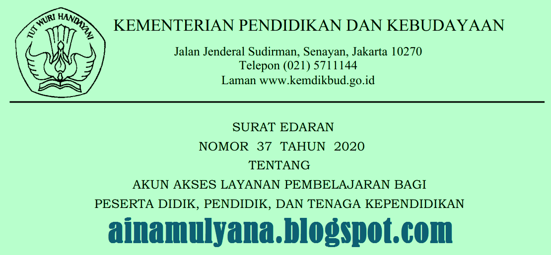 Surat Edaran Sesjen Kemendikbud Nomor 37 Tahun 2020 Tentang Akun Akses