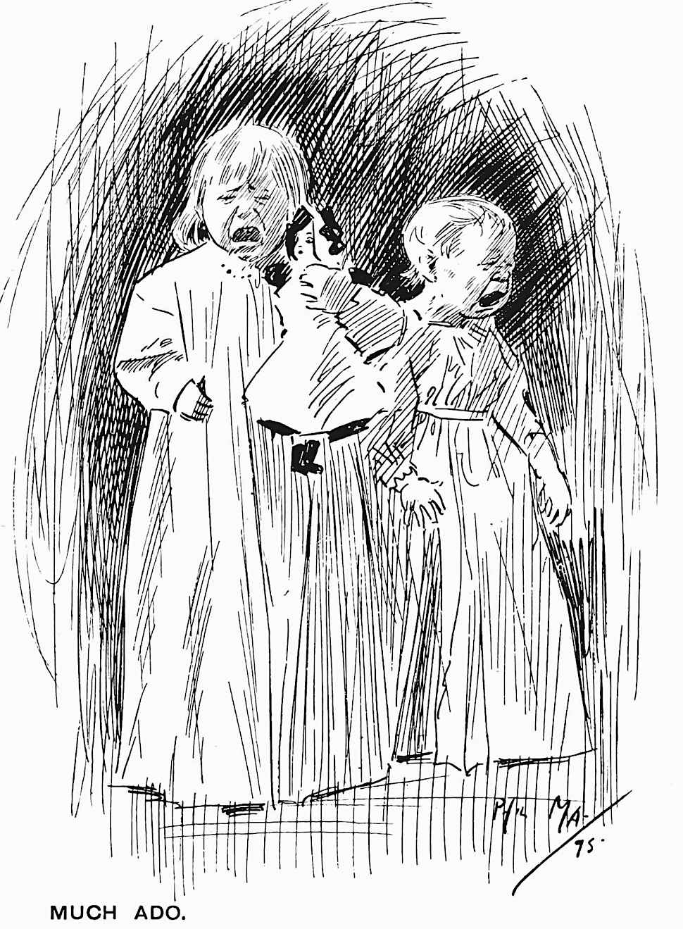 Phil May 1894 a Phil May 1894 drawing of two crying children called, much ado