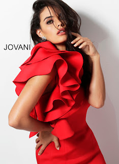 Tomato Color Jovani Short Dress Front Design