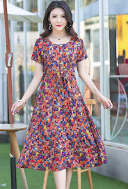 New 2018 20-Design Sweet Floral Plus Size Drawstring Waist Smooth Short Cotton Dress