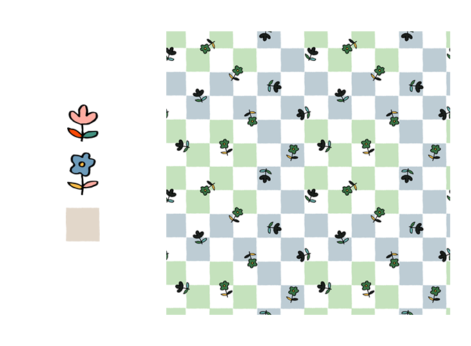 Designing an all-over pattern using three elements from a vector pattern set from Creative Market