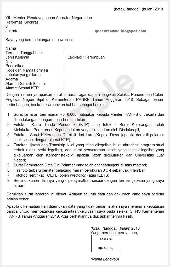 18++ Contoh surat lamaran pekerjaan untuk cpns terbaru terbaru