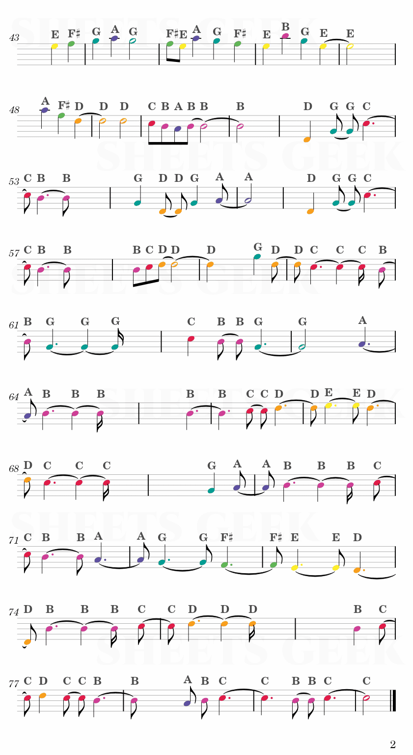 Lazy Afternoons - Kingdom Hearts 2 Easy Sheet Music Free for piano, keyboard, flute, violin, sax, cello page 2
