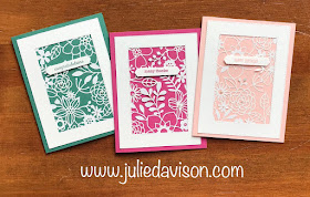 VIDEO: 3 Cards in 30 Seconds ~ Stampin' Up! Delightfully Detailed Laser-Cut Paper In Color Cards  ~ www.juliedavison.com