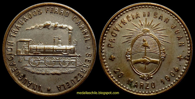 Medalla Inauguración Ferrocarril a Serrezuela Argentina Cuyo