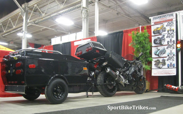 Suzuki Hayabusa GSX1300R with Pull-Behind Motorcycle Trailer Hitch   and Touring Rack