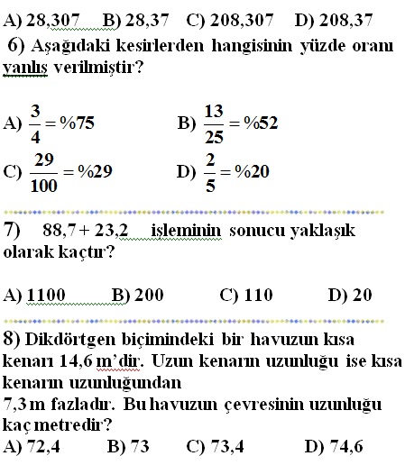 6. Sinif Matematik 2. Dönem 2. Yazılı Soruları 2013 | Online Test