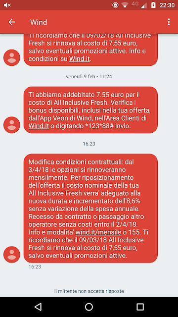 Wind: arrivano gli sms che annunciano le modifiche contrattuali per la tariffazione mensile