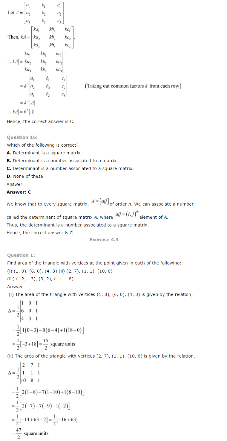 Class 12th Maths Chapter 4 Determinants