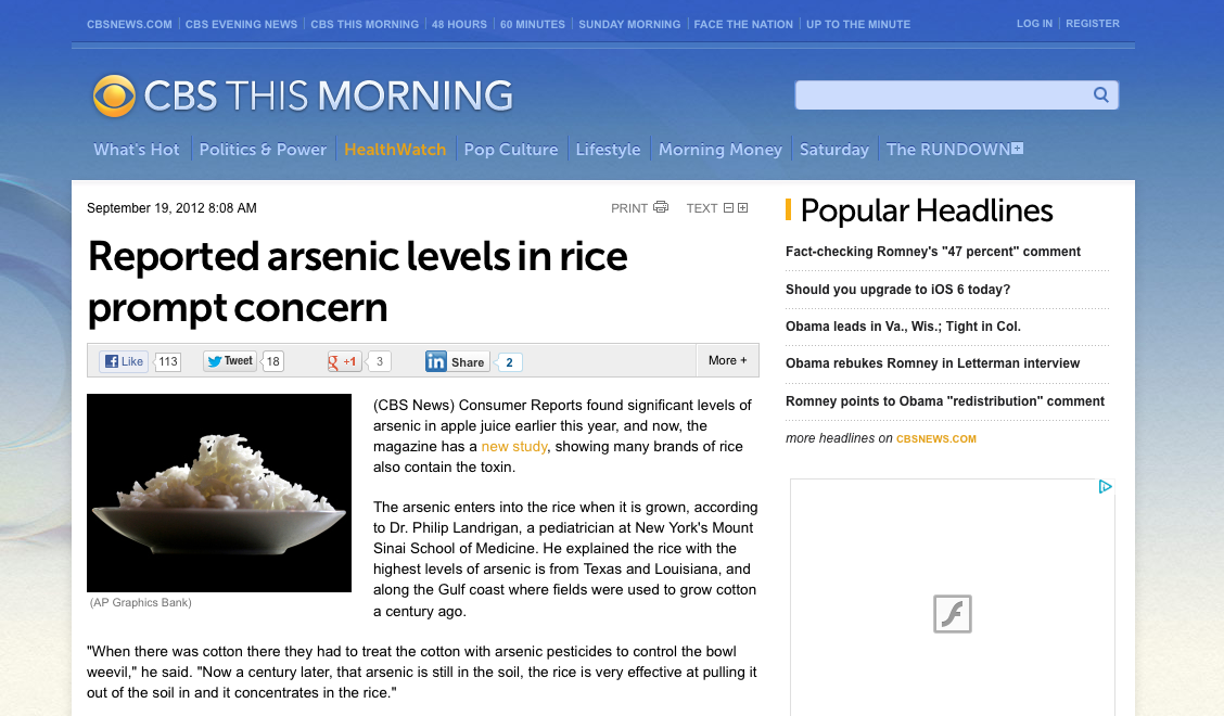 Arsenic Levels in Rice Cause Alarm
