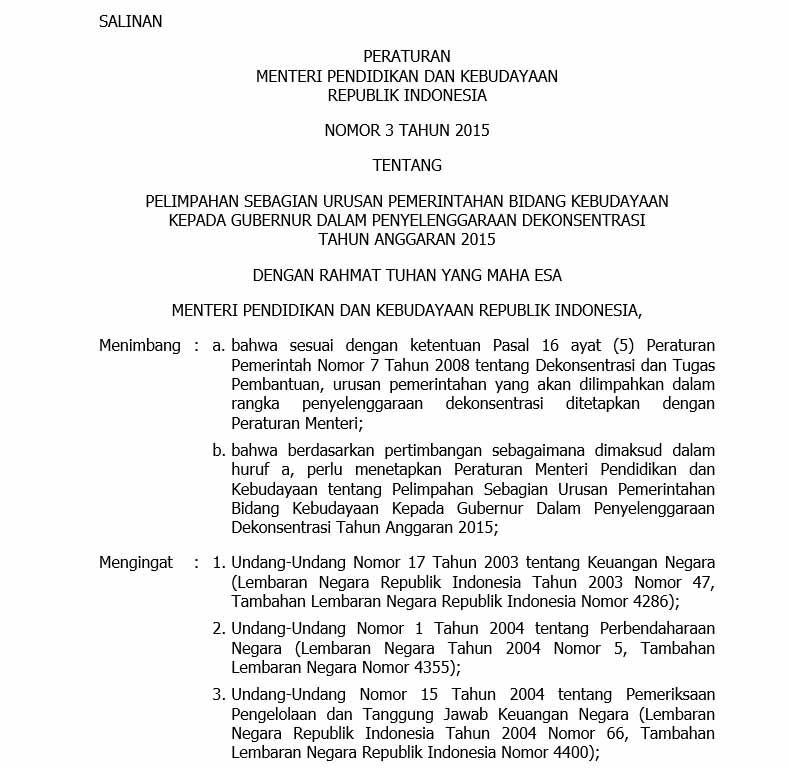 Permendikbud Nomor 3 Tahun 2015 - PERATURAN MENTERI PENDIDIKAN DAN