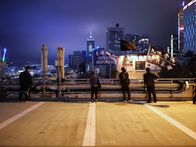 protestors waving flags for Hong Kong independence and revolution