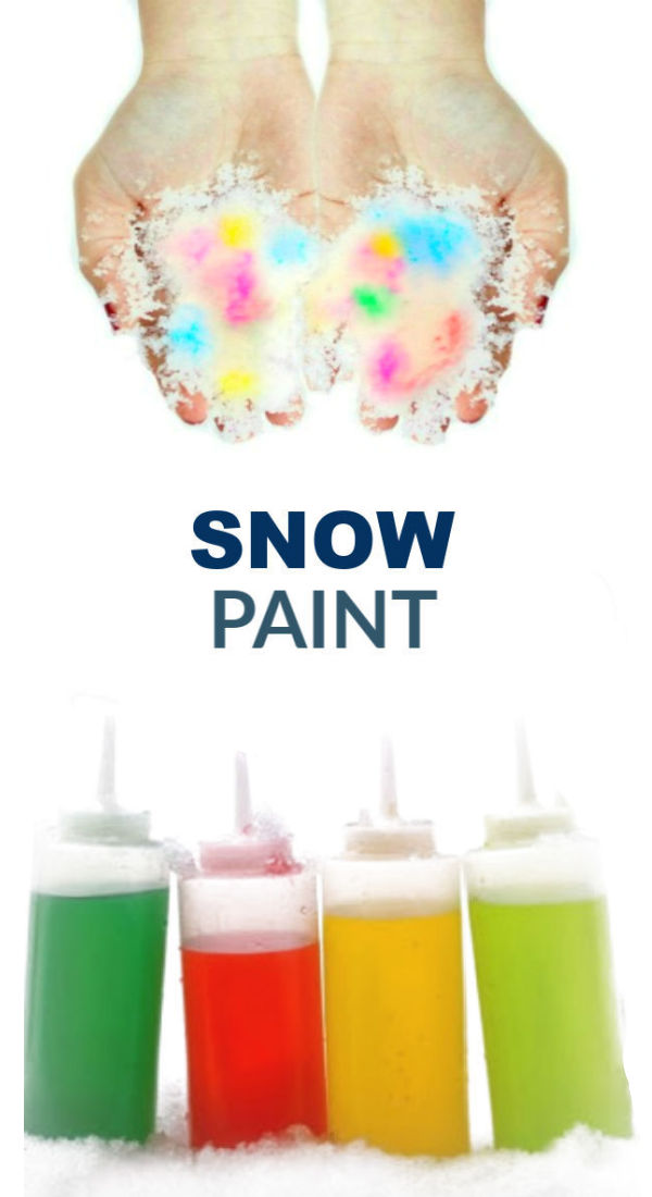 Easy to make squirty snow paint for kids winter fun! #snow #snowpaint #winterartprojectsforkids #growingajeweledrose #activitiesforkids