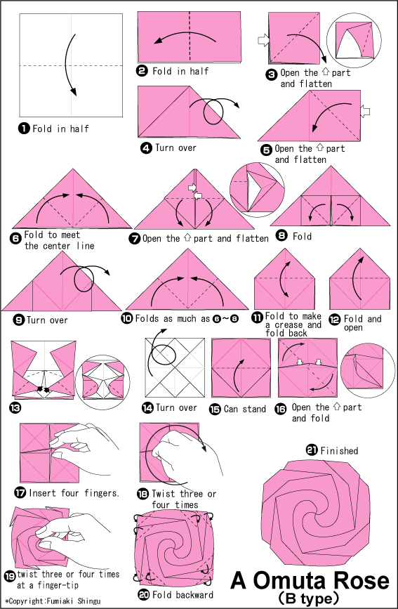 Omuta Rose Easy Origami instructions For Kids