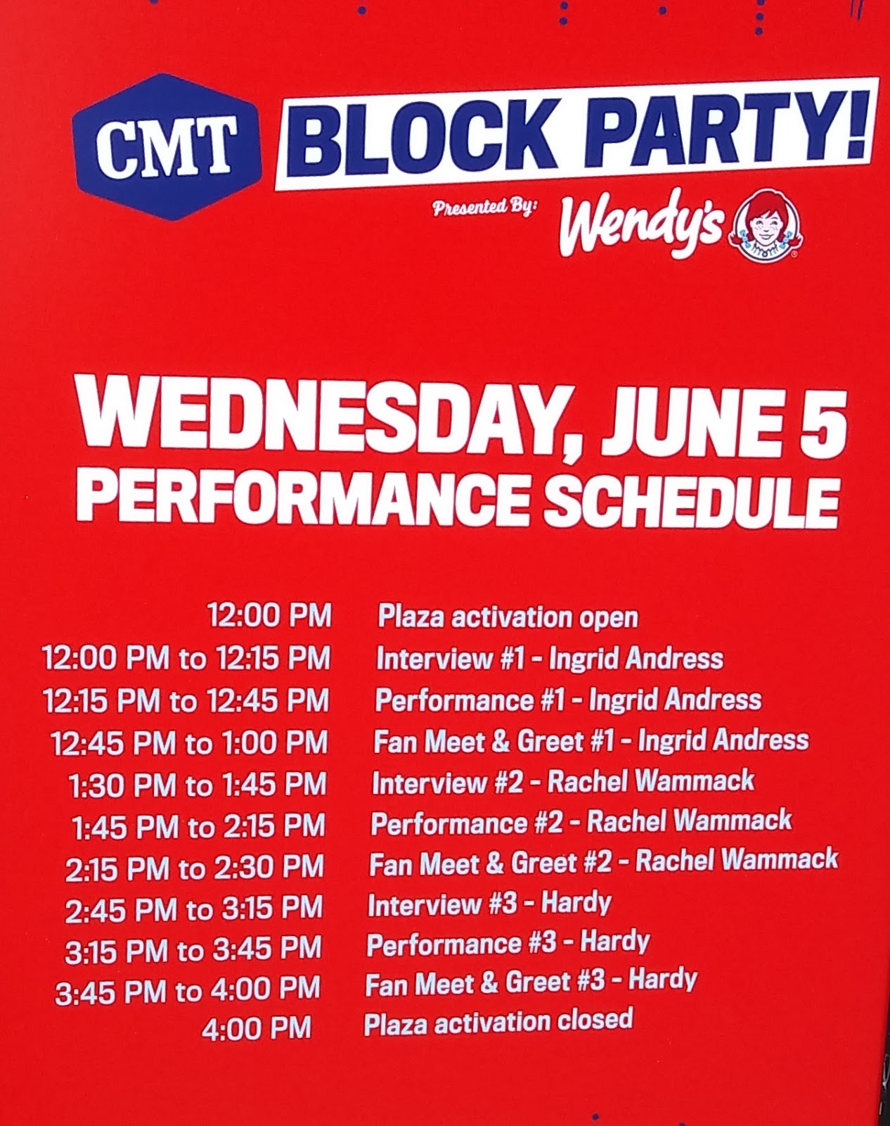 CMT Block Party Schedule for Wednesday 6/5! CMA Fest Autograph
