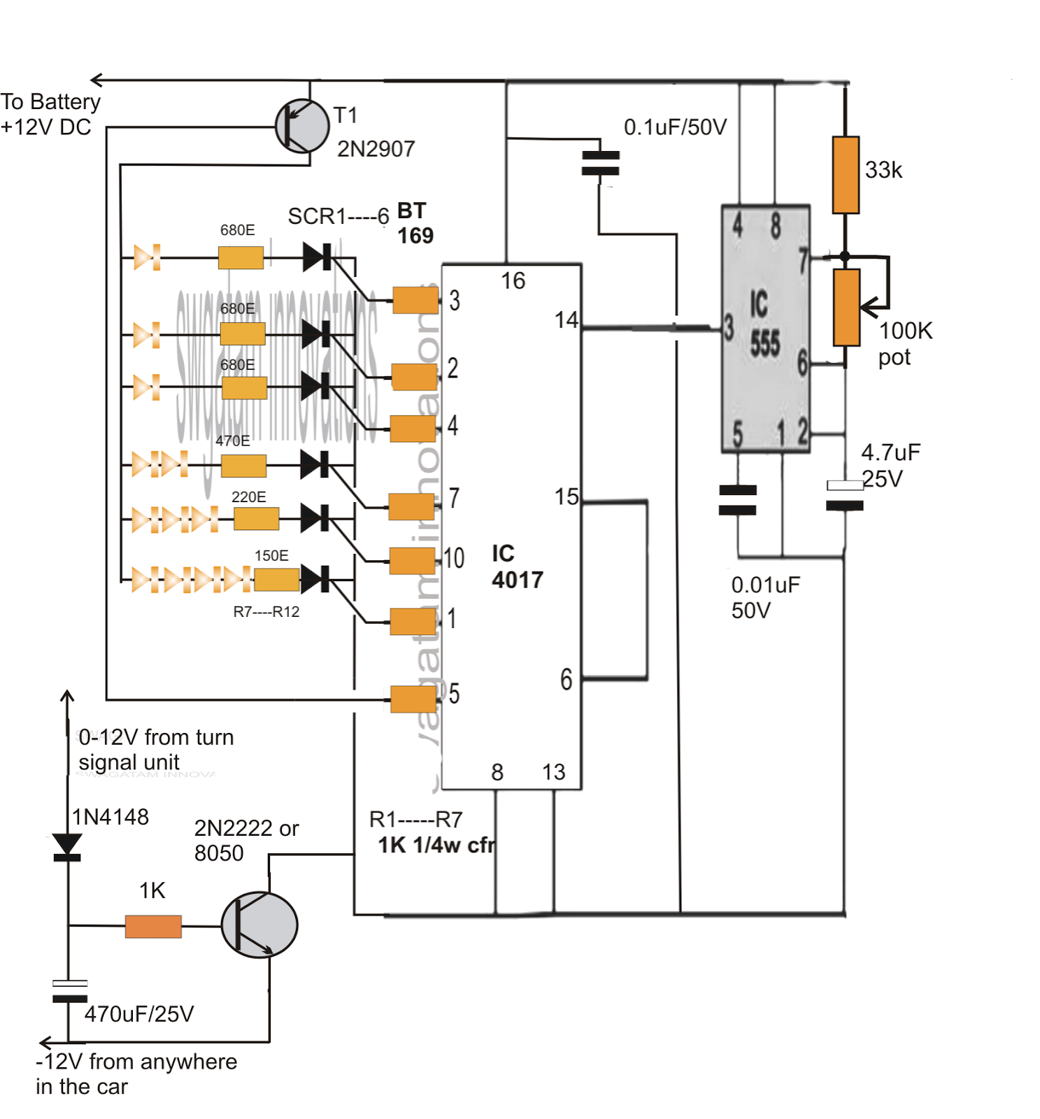 Sequential Bar Graph Turn Light Indicator Circuit for Car | Circuit