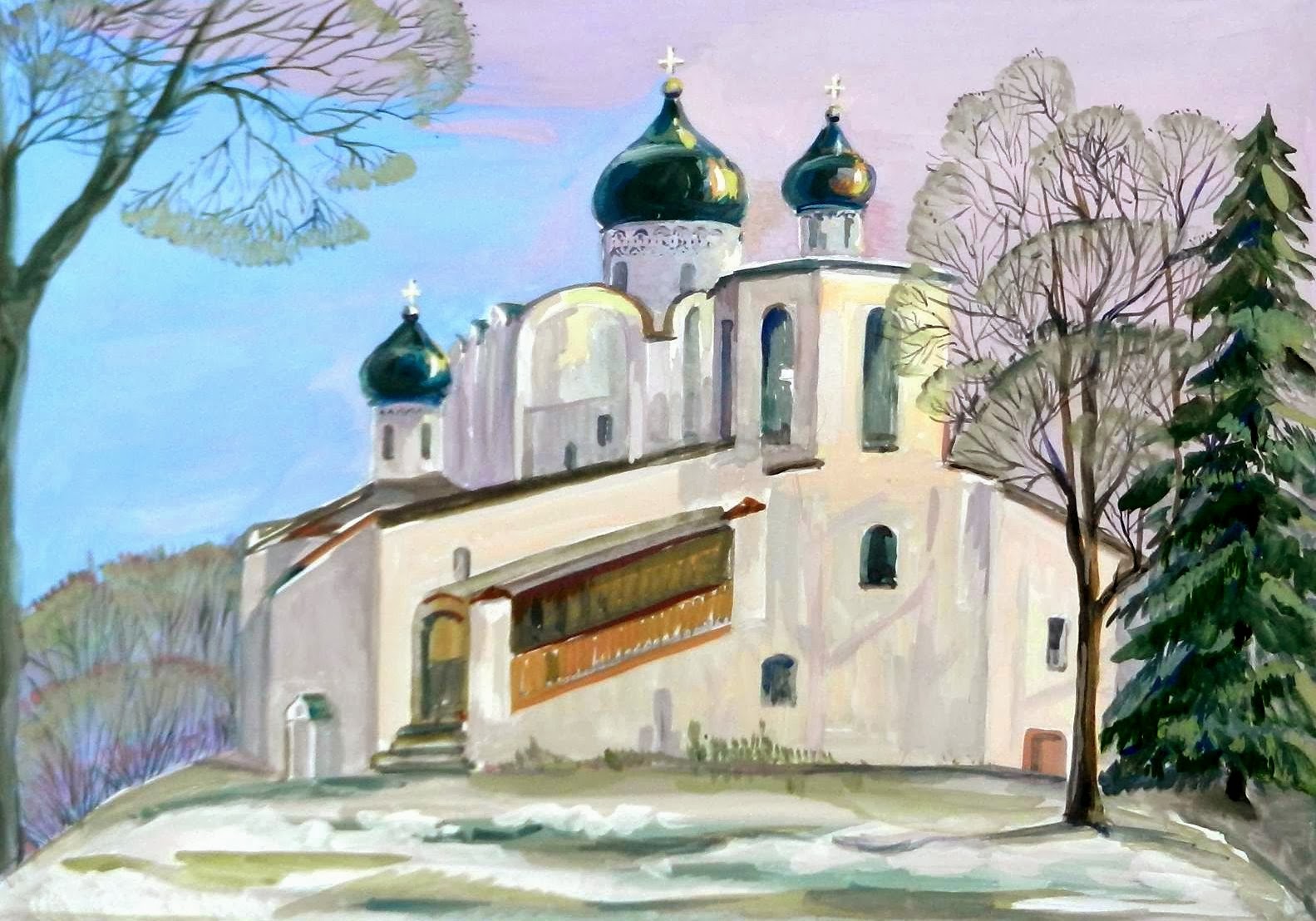 Псковская Церковь Василия зимой