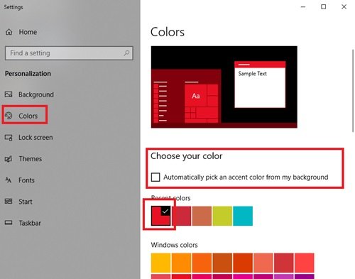 aggiungi un tema colore personalizzato al menu Start