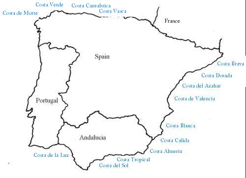 Map of Spain´s Costas