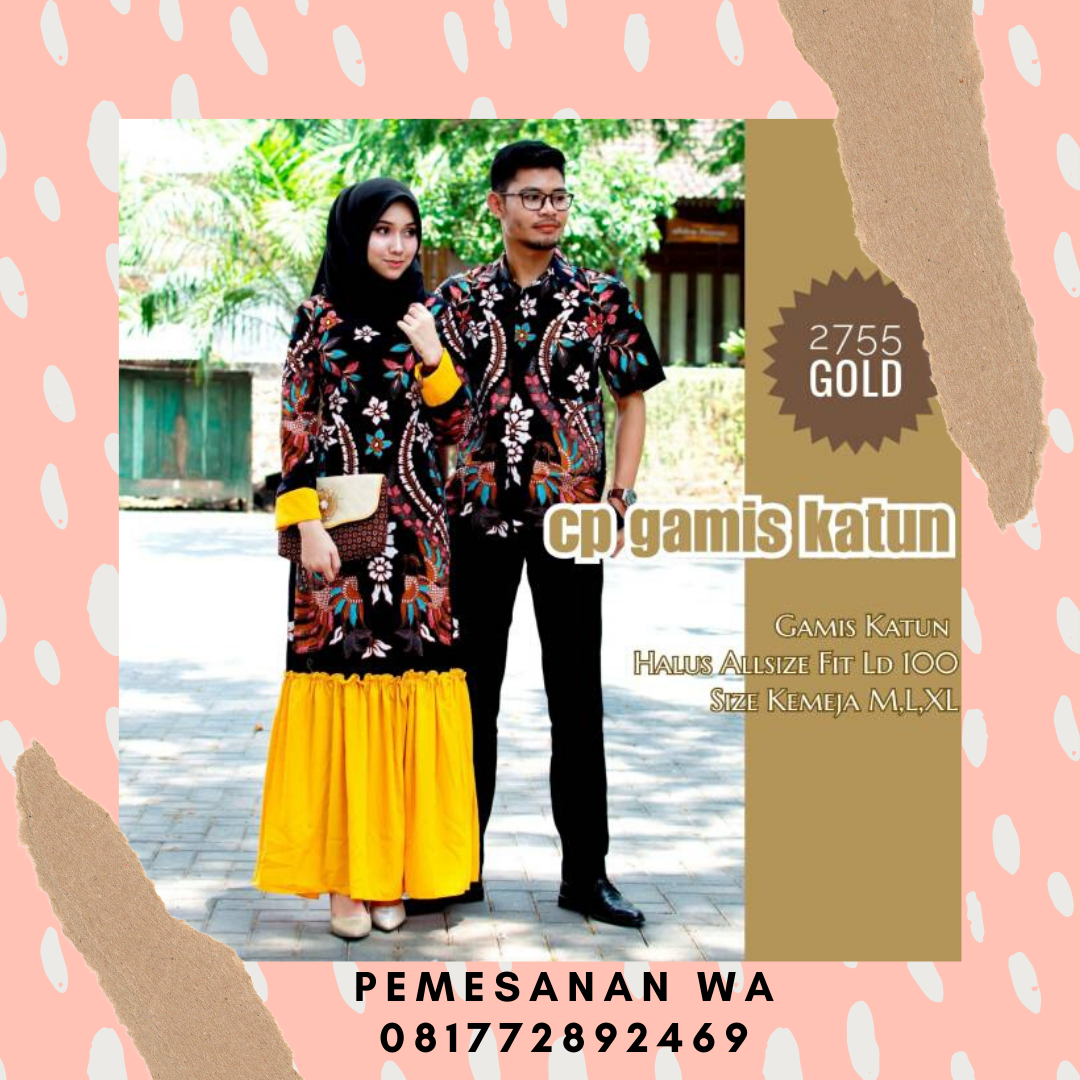 Model Baju Gamis Batik Couple Sarimbit Kombinasi Kemeja Lengan Pendek