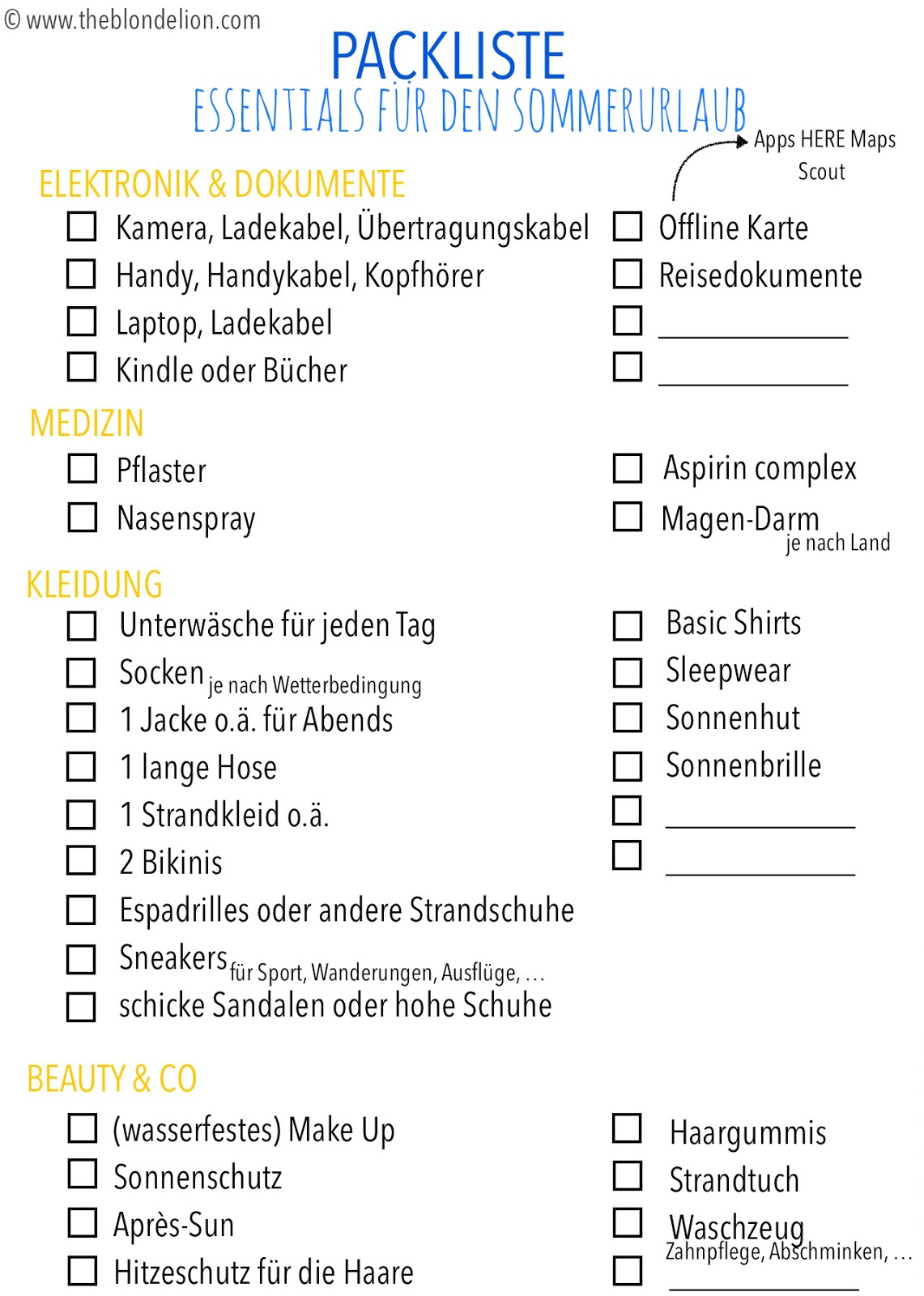 Packliste Sommerurlaub free download packen liste abhaken