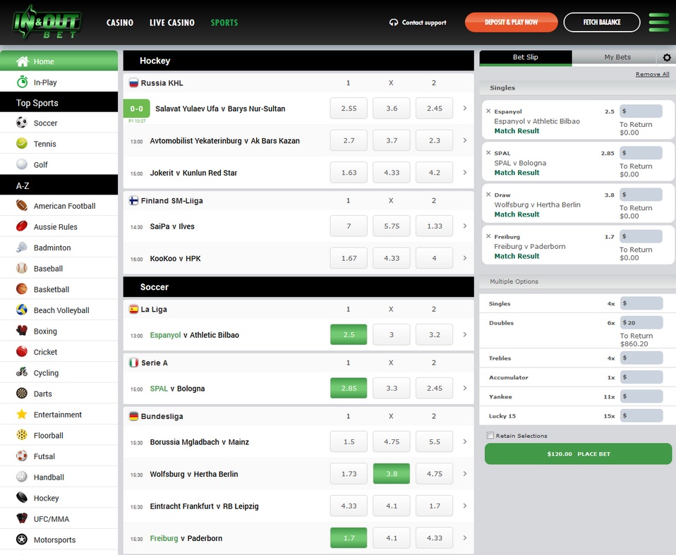 InandOutBet Screen