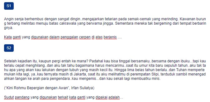 Contoh Soal Kata Ganti Orang Dan Majas Sebagai Ciri Bahasa Cerpen