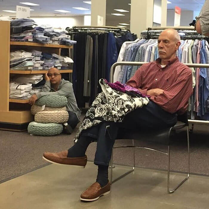 50 Hilarious Pictures Of 'Miserable Men' Waiting While Their Wives Were Shopping 50 Hilarious Pictures Of 'Miserable Men' Waiting While Their Wives Were Shopping