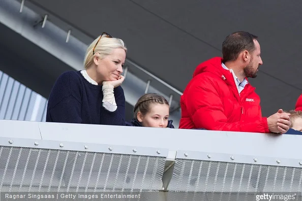 Crown Princess Mette-Marit of Norway, Princess Ingrid Alexandra of Norway and Crown Prince Haakon of Norway attend the FIS Nordic World Cup in Oslo