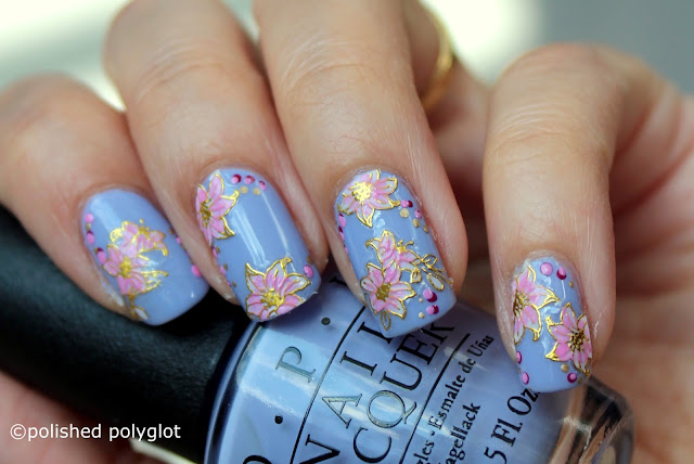 Nail art │ Floral nail design in lilac, pink and gold [26GNAI ...