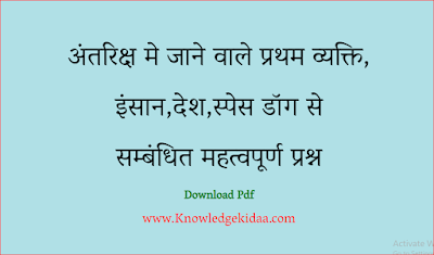 अंतरिक्ष मे जाने वाले प्रथम व्यक्ति,इंसान,देश,स्पेस डॉग से सम्बंधित महत्वपूर्ण प्रश्न