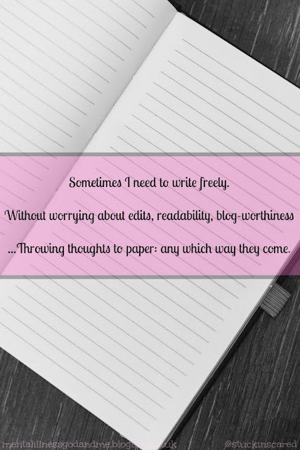 Just a Quote #2... "Sometimes I need to write freely. Without worrying about edits, readability, blog-worthiness. Throwing thoughts to paper; any which way they come" (Writing. Free writing. Writing Therapy. Journal.) via @stuckinscared