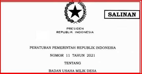 Peraturan Pemerintah Nomor 11 tahun 2021 Tentang Badan Usaha Milik Desa