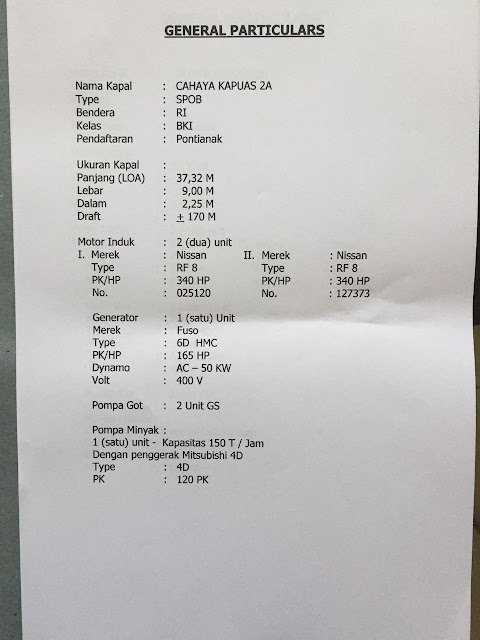 Ship Particular SPOB Cahaya Kapuas 2, ship particular spob 500 ton, ship particular kapal spob, ship particular spob harga 5.8 milyar, ship particular spob mesin nissan