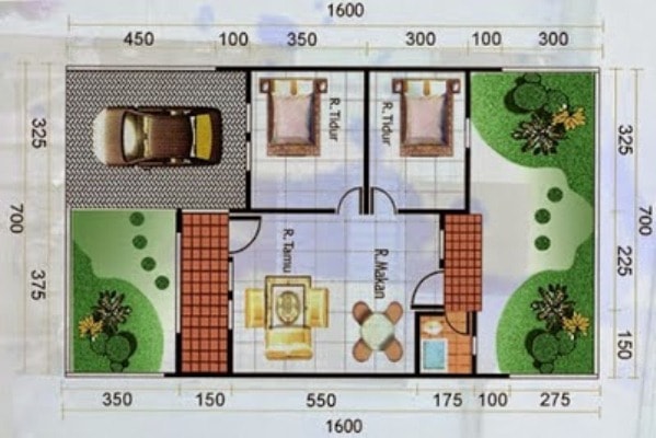 Gambar Desain Grafis Denah Rumah Type 60 Minimalis 1 Lantai