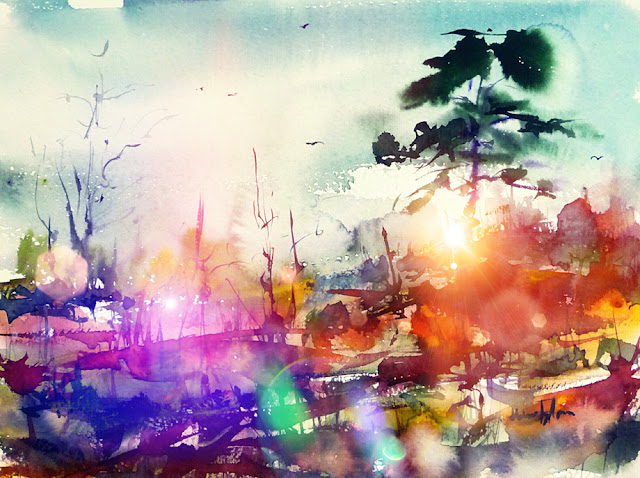 After a rainy day digital colorful landscape painting by Mikko Tyllinen