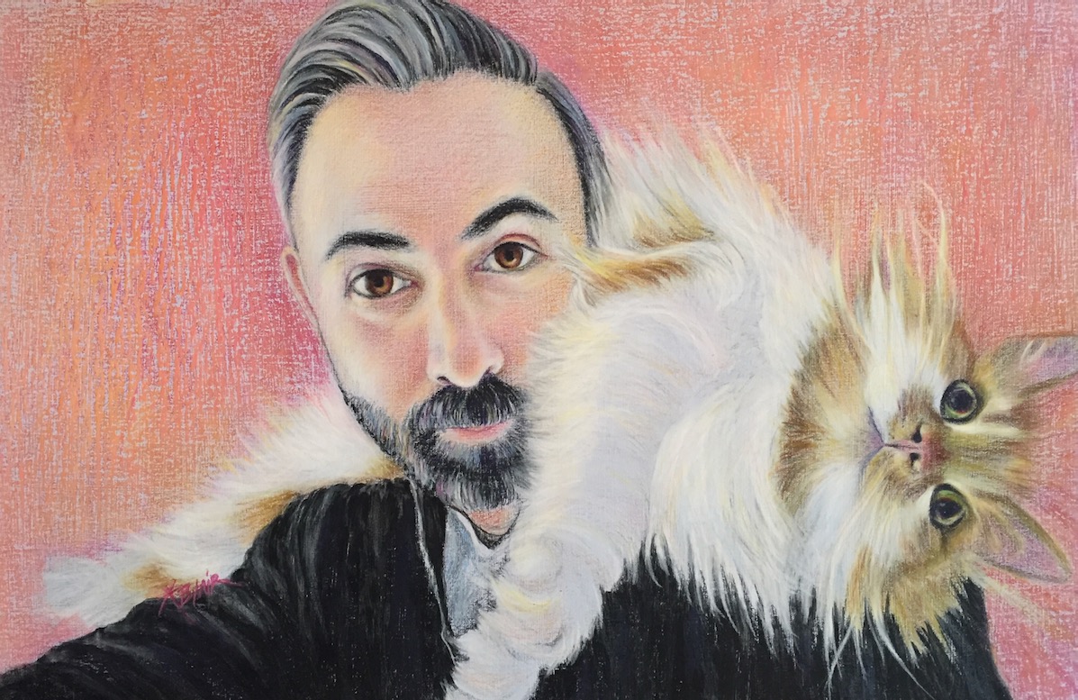 Kim Blair Artist Matt and the Catportrait in pastel by Kim Blair