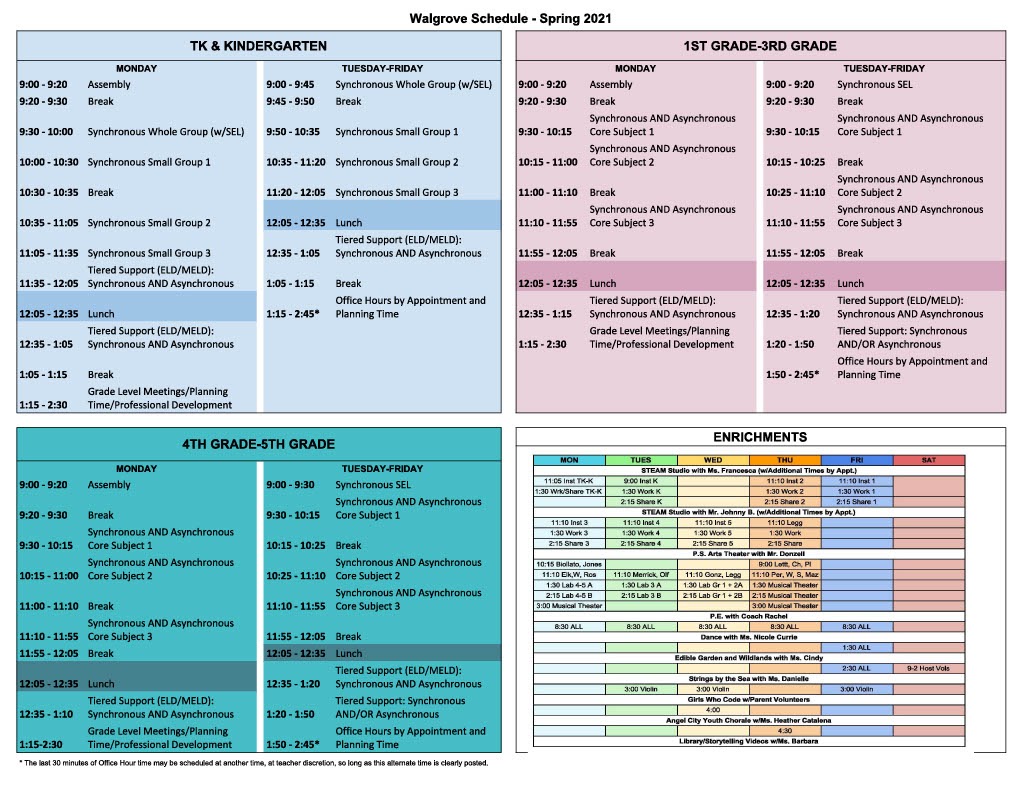 Walgrove Principal's Corner: Walgrove Class Schedule Spring 2021 Walgrove Principal's Corner: Walgrove Class Schedule Spring 2021