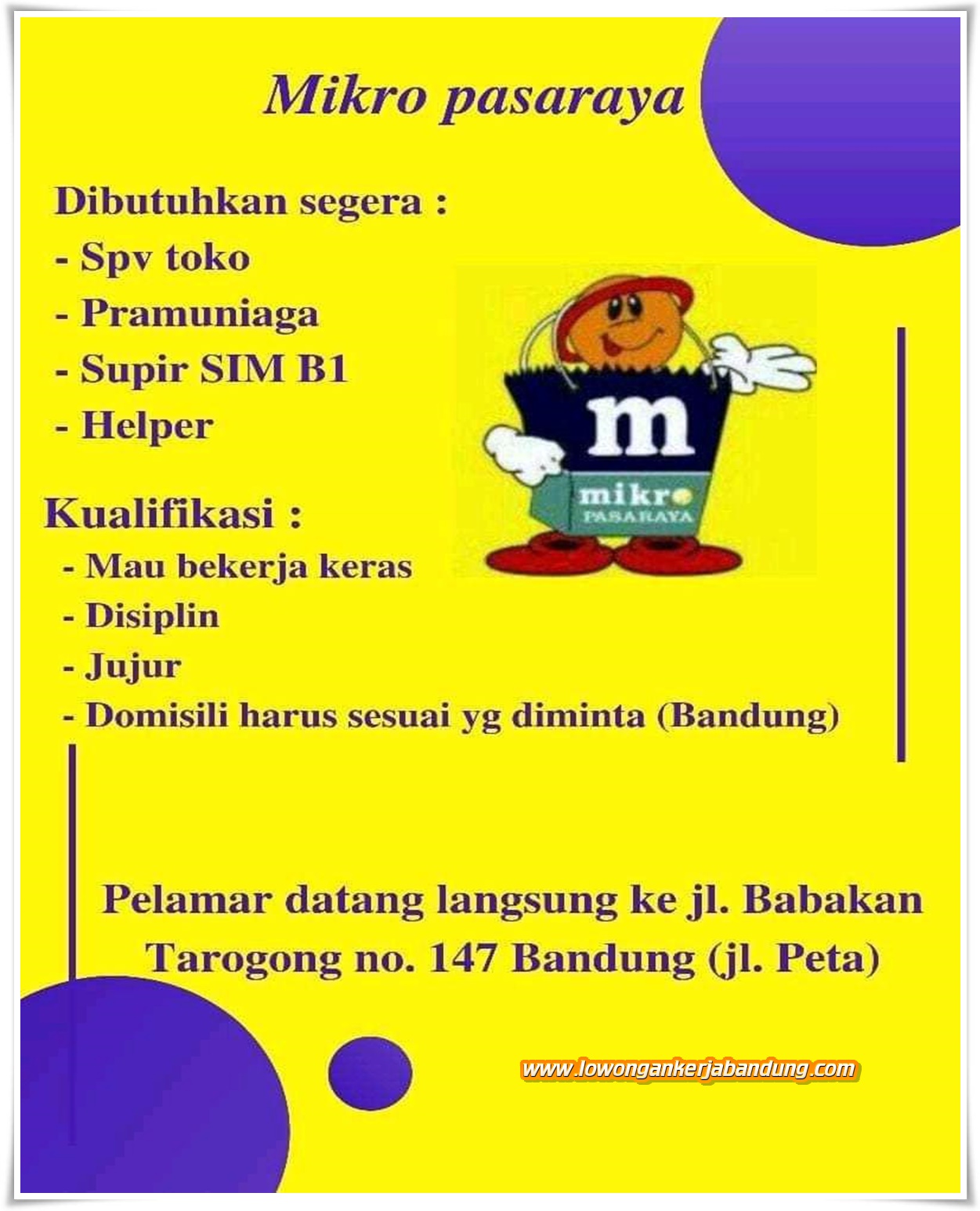 Lowongan Kerja Karyawan Mikro Pasaraya Bandung - Loker Bandung Hari Ini