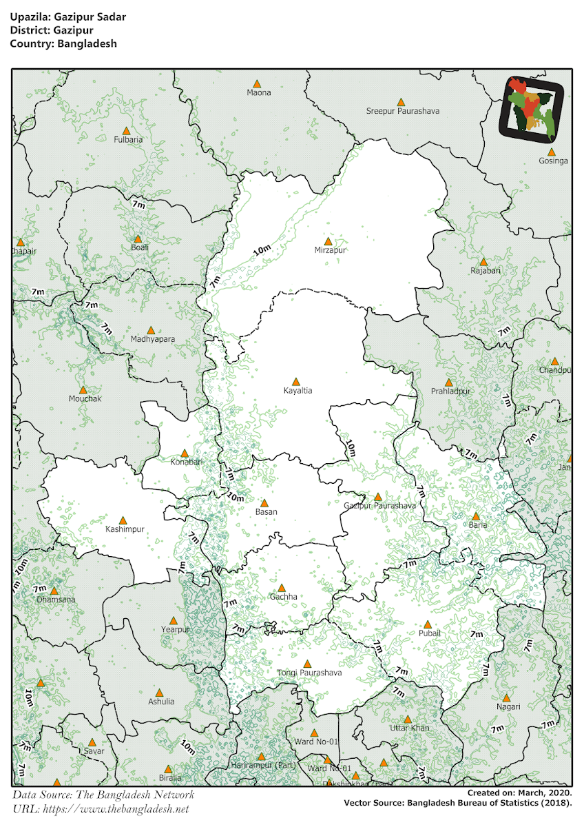 Gazipur Sadar Upazila Elevation Map Gazipur District Bangladesh
