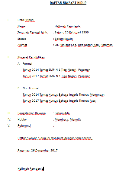 Contoh Surat Terlengkap Dan Terbaru Contoh Daftar Riwayat Hidup